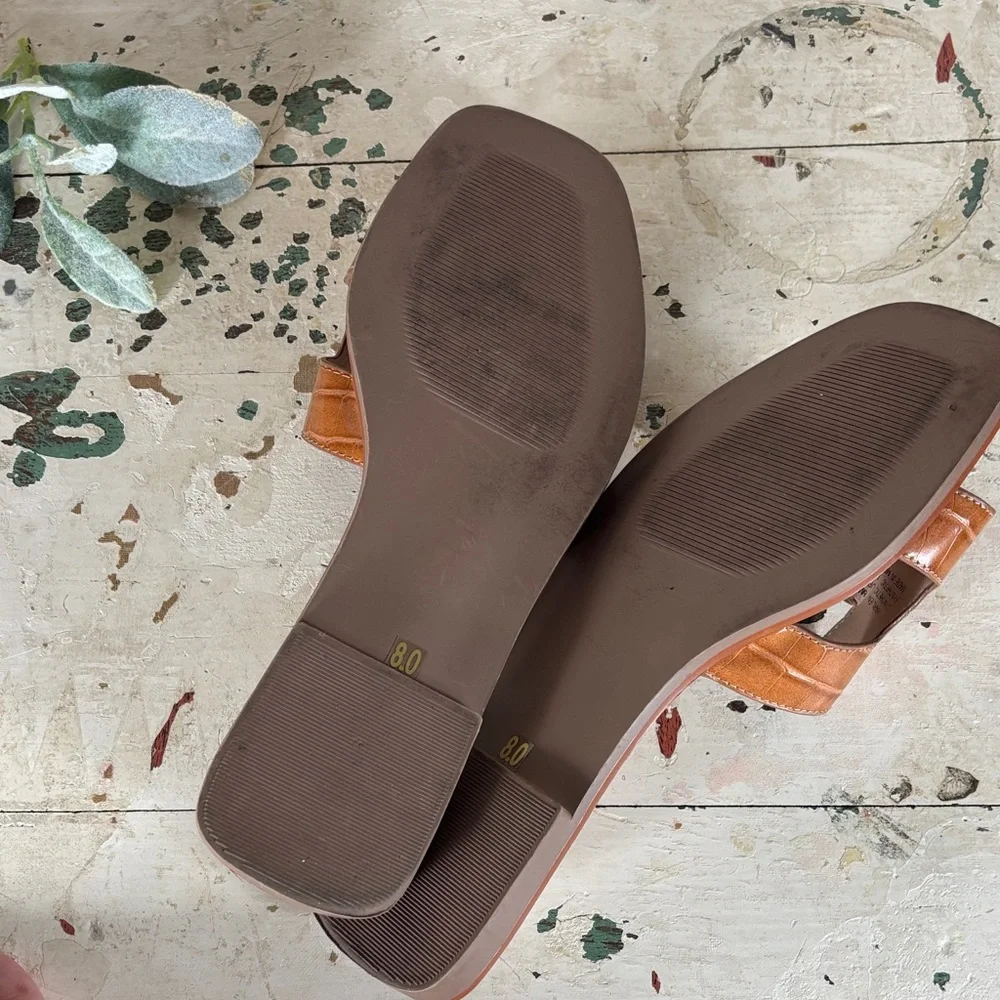 Steven Tan and Brown Croc-Embossed Sandals 8 - Picture 7 of 7